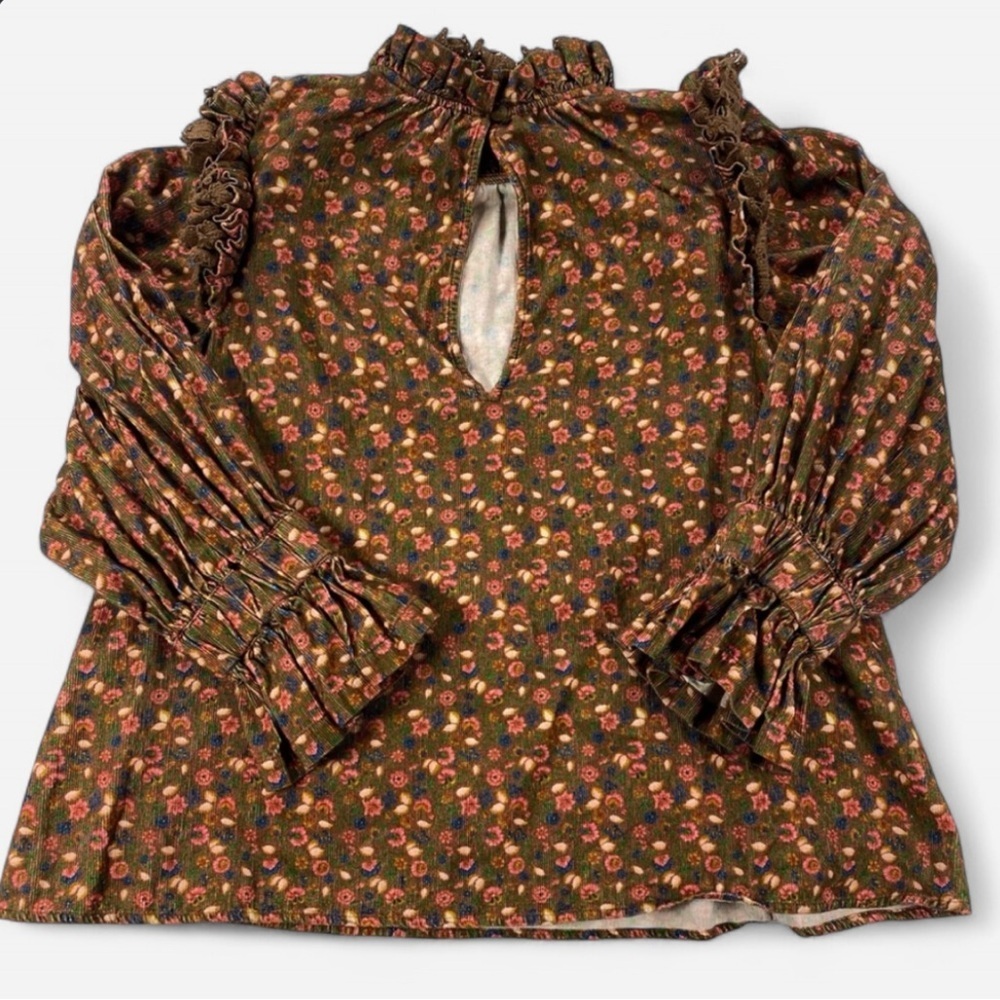 ByTimo Women’s Floral Ruffle Long Sleeve Blouse Brown 100% Cotton Size Medium - Picture 2 of 10